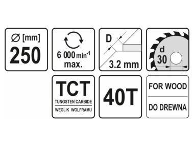 Fűrésztárcsa fához 250x30x2,2mm 40T